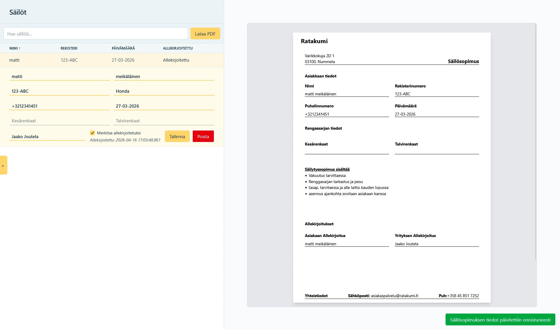 Rengashotellin hallinta ja PDF-kuitit