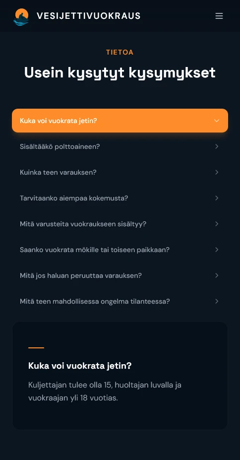 Sivuston faq osuus mobiilissa